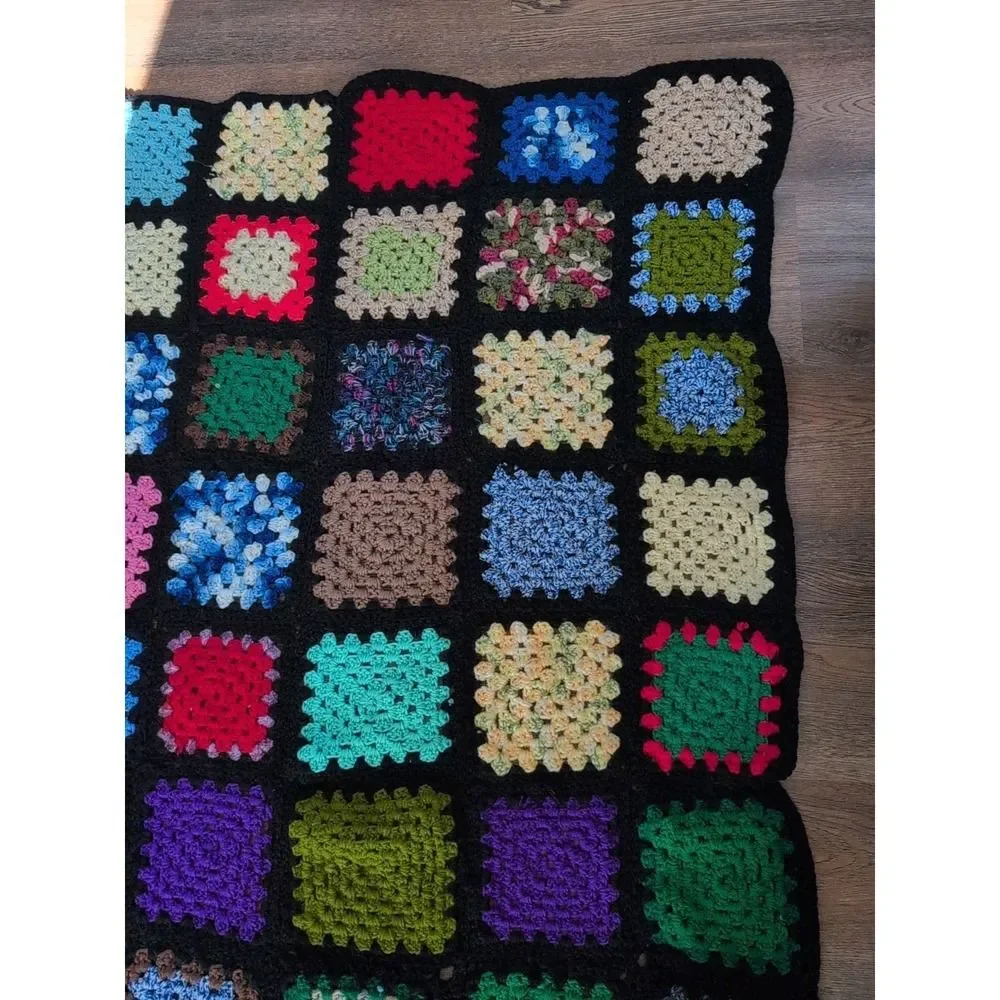 vintage granny square crochet AFGHAN throw blanket decor boho chic 44